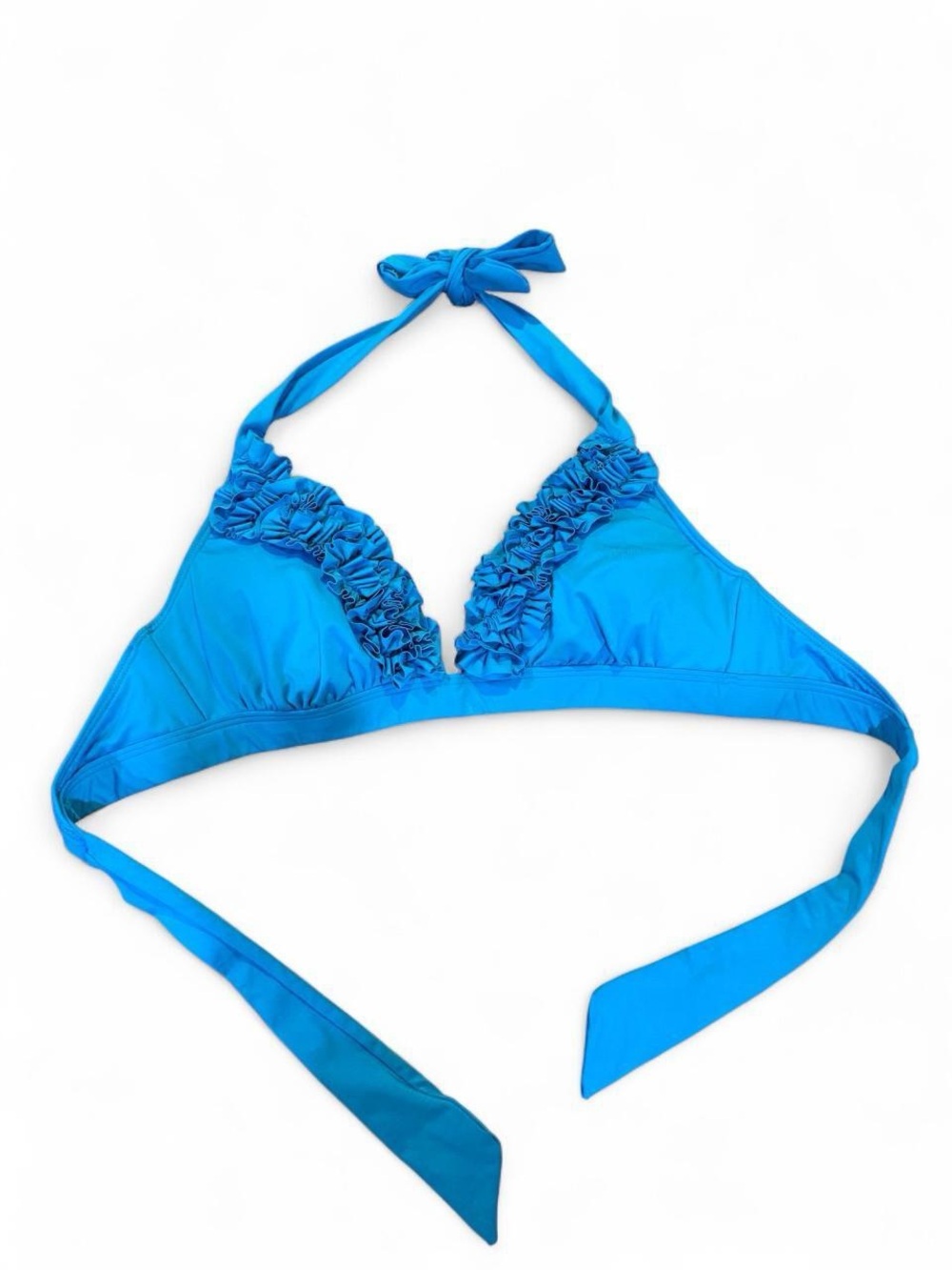 Blue Ruffled Triangle Bikini Top